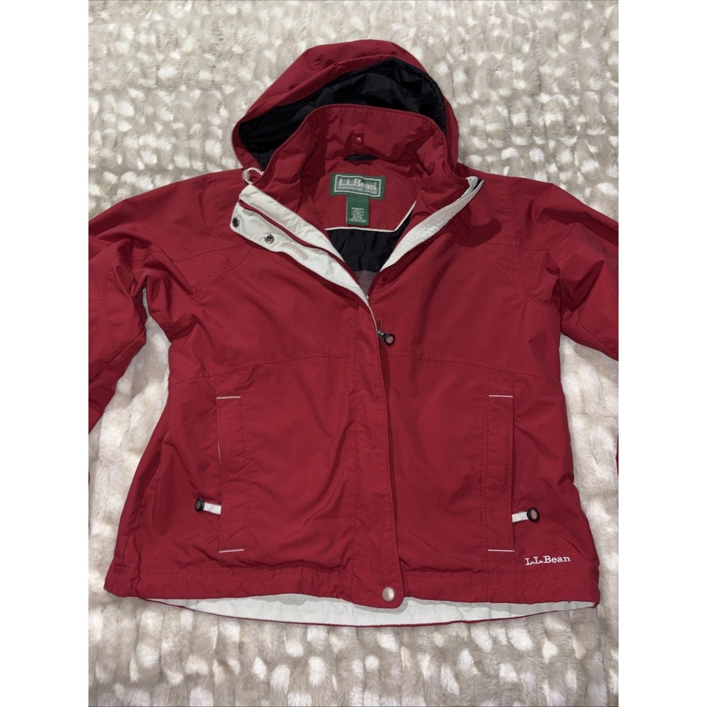 Vintage L.L. Bean Jacket Women's Medium Red The Weather Channel Polartec Hooded